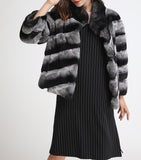 women real rex rabbit fur chinchilla jacket outwear furry fluffy winter  striped plus size free shipping - eileenhou rabbit fox mink raccoon chinchilla   lady real  fur coat jacket