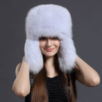 women real fox fur russian hat with earflap earmuffs with sheep leather  free shipping - eileenhou rabbit fox mink raccoon chinchilla   lady real  fur coat jacket