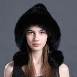 women real  knitted mink fur hat with earmuffs earflap with fox fur poms trimming  free shipping - eileenhou rabbit fox mink raccoon chinchilla   lady real  fur coat jacket