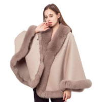 LVCOMEFF wool shawl cape wiith fox fur collar trimming 210730