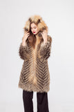 LVCOMEFF natural gold fox fur long coat with hood plus size free shipping 210734