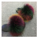 real  fox fur summer sandals slippers slides furry handmade free shipping - eileenhou rabbit fox mink raccoon chinchilla   lady real  fur coat jacket