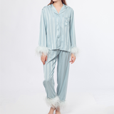 LVCOMEFF real ostrich fur pajamas set free shipping  210706-7