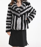 women real rex rabbit fur chinchilla coat outwear furry fluffy winter  striped plus size free shipping - eileenhou rabbit fox mink raccoon chinchilla   lady real  fur coat jacket