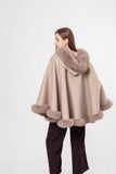 LVCOMEFF wool shawl cape wiith fox fur collar trimming with hood  210731