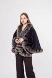LVCOMEFF wool shawl cape wiith fox fur collar trimming with belt 210726