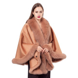 LVCOMEFF wool shawl cape wiith fox fur collar trimming 210730