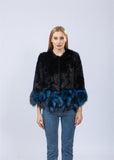 real rabbit fur short coat jacket whole skin fox patchwork cuffs 2023 free shipping