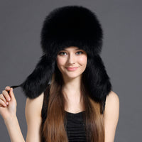 women real fox fur russian hat with earflap earmuffs with sheep leather  free shipping - eileenhou rabbit fox mink raccoon chinchilla   lady real  fur coat jacket