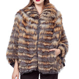 LVCOMEFF natural silver fox fur shawl cape with cuffs  210727