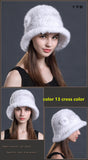 women real  knitted mink fur Bucket hat with flower  free shipping - eileenhou rabbit fox mink raccoon chinchilla   lady real  fur coat jacket