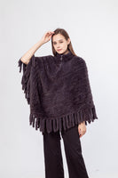 LVCOMEFF natural knitted mink fur poncho pullover with zipper with tassels  210718