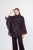 LVCOMEFF natural knitted mink fur poncho pullover with zipper with tassels  210718