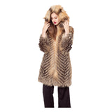 LVCOMEFF natural gold fox fur long coat with hood plus size free shipping 210734